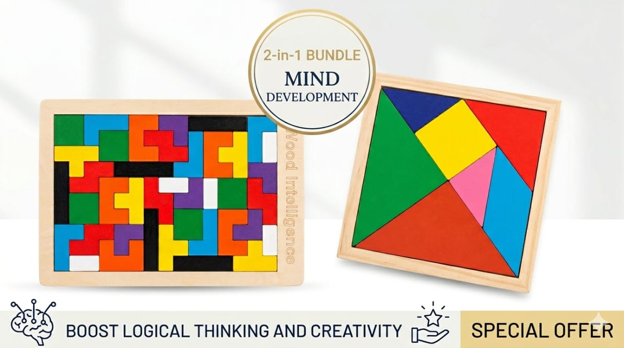 2-in-1 Wooden Tangram & Tetris Puzzle Bundle – Boost Mind Development & Creativity