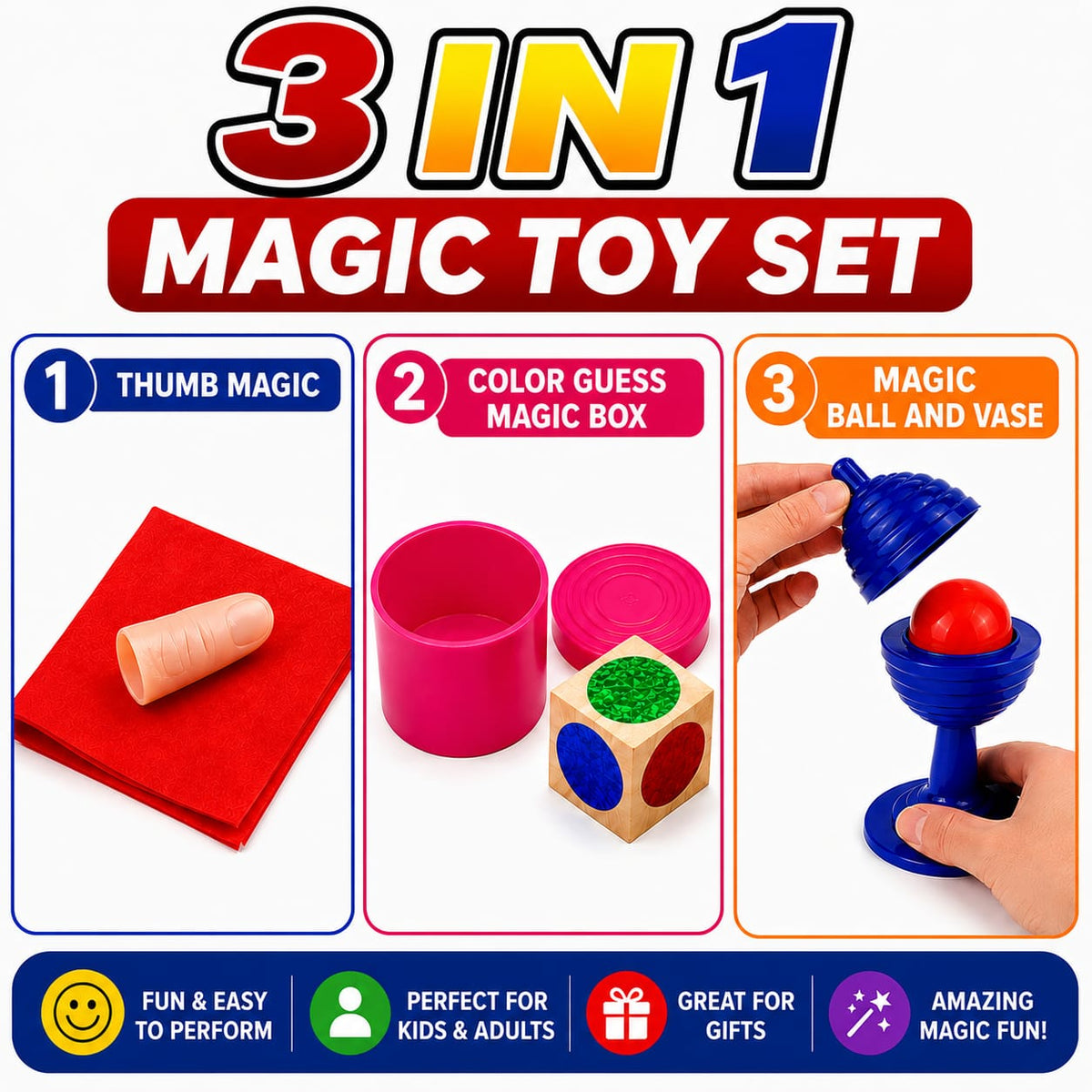 3 in 1 Magic Tricks Combo – Learn & Perform Magic Set
