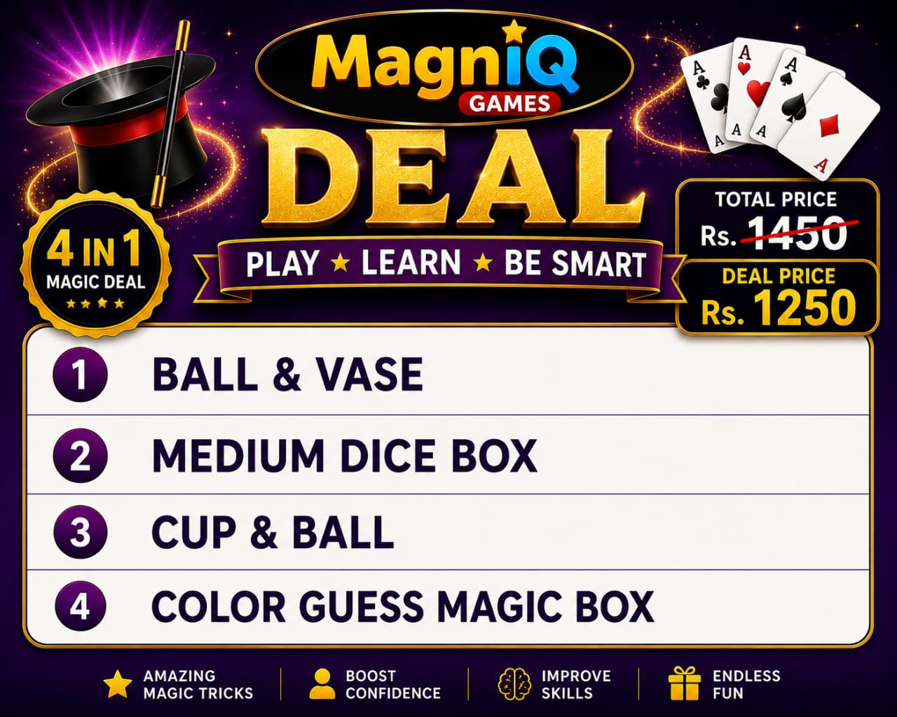 4 in 1 Magic Tricks Set – Fun Magic Combo for Everyone