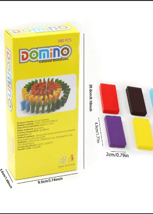 100 PCS Colorful Wooden Domino Blocks Set For Kids