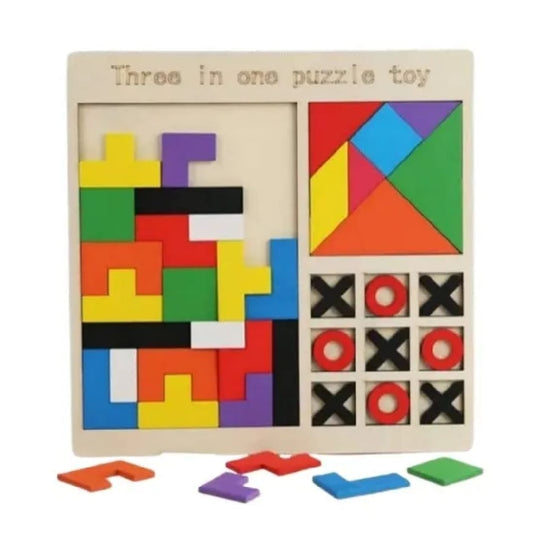 3 In 1 Wooden Puzzle Board Educational Game