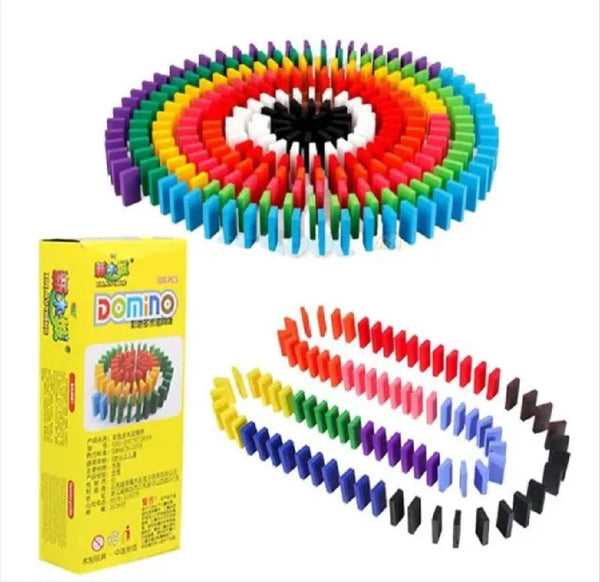 100 PCS Colorful Wooden Domino Blocks Set For Kids