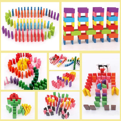 100 PCS Colorful Wooden Domino Blocks Set For Kids