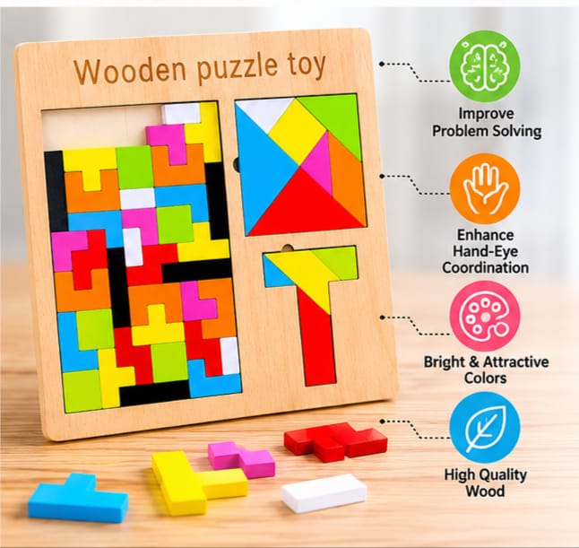 Wooden Tangram Puzzle Board Learning Toy For Kids