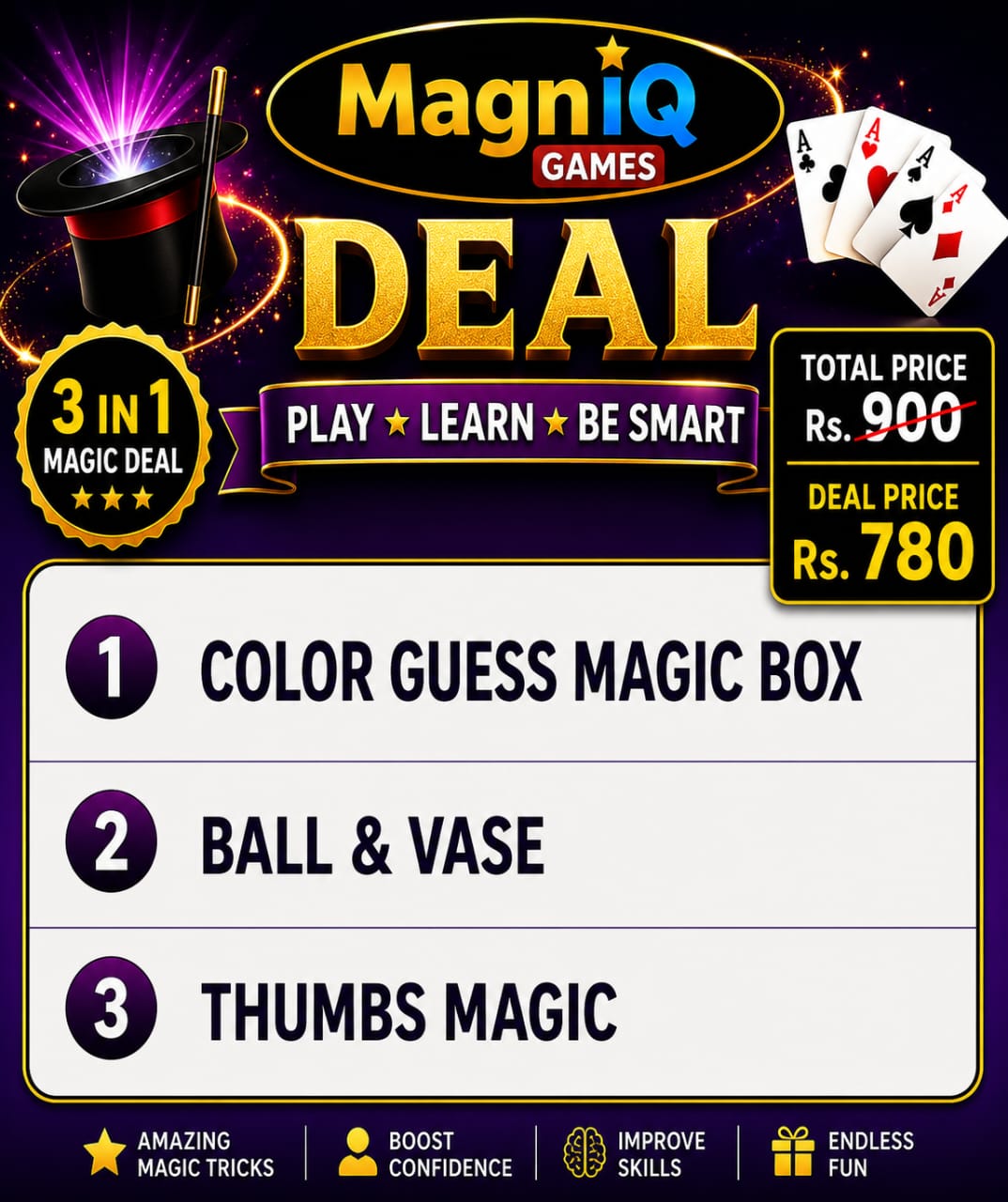 3 in 1 Magic Tricks Combo – Learn & Perform Magic Set
